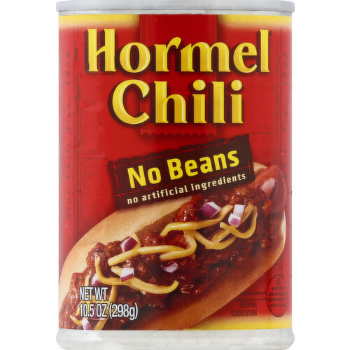 No artificial ingredients. No preservatives added. US inspected and passed by Department of Agriculture. Fine chili since 1935. Visit www.hormel.com. Steel. Please recycle.