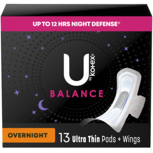 U by Kotex Balance Pads + Wings, Ultra Thin, Overnight