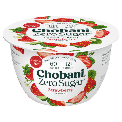 Chobani Yogurt, Greek, Nonfat, Zero Sugar, Strawberry Flavored