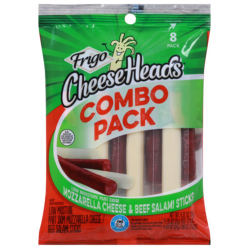 Frigo Cheese Heads Mozzarella Cheese & Beef Salami Sticks, Combo Pack