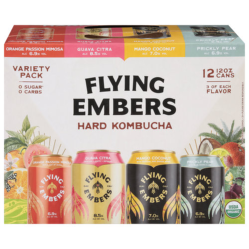 Flying Embers Hard Kombucha, Variety Pack