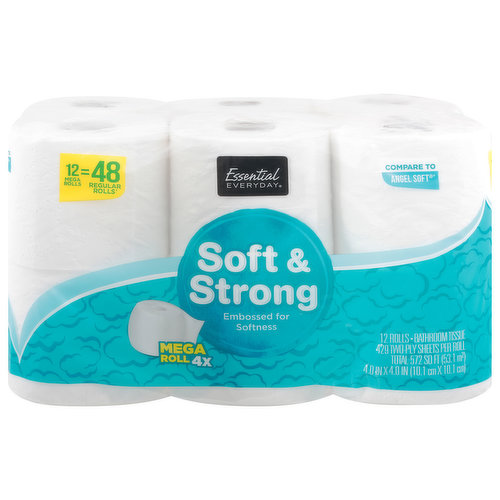 Essential Everyday Bathroom Tissue, Soft & Strong, 12 Mega Rolls