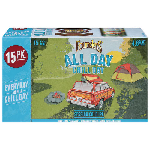 Founders All Day Chill Day, Session Cold IPA, 15 pack, 12 FL OZ Cans