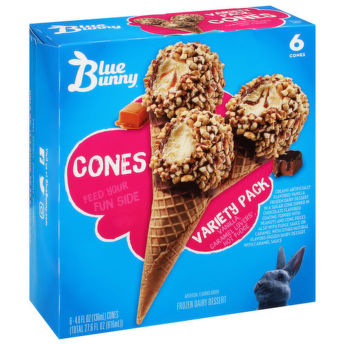 Feed your fun side. To be sold by carton only. Contents are not marked for individual sale. Sweet creamy awesomeness. Crunchy sugar cone. Extra nutty topping. Covered in chocolaty goodness. Bonus chocolaty bite. Years & years with bunny ears. Since 1913. Hold on. It’s going to be a fun ride. Recyclable.
