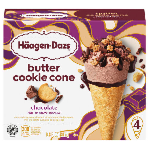 Haagen-Dazs Ice Cream Cones, Chocolate, Butter Cookie Cone