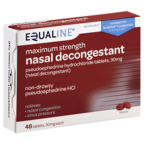 Equaline Nasal Decongestant, Maximum Strength, 30 mg, Tablets