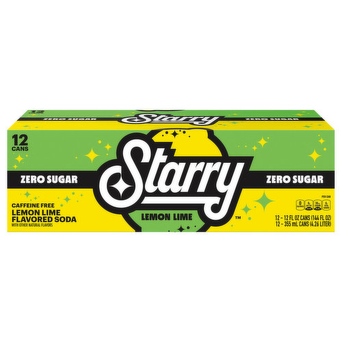 Starry Zero Sugar Lemon Lime Soda, Caffeine Free