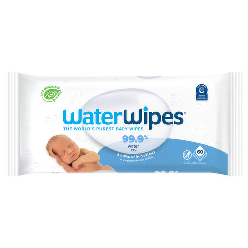 WaterWipes BIO Baby Wipes - Lingettes nettoyantes biodégradables pour bébé,  60 pcs