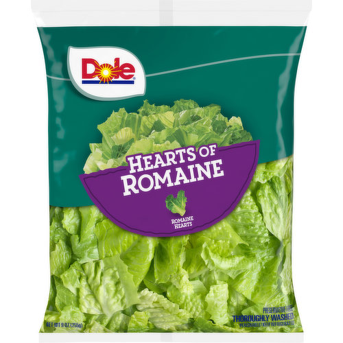 Thoroughly washed. Romaine hearts. Romaine hearts are the tender, innermost leaves. Try this salad with garden-fresh vegetables and herbs, along with creamy dressings, vinaigrettes or a drizzle of artisan olive oil to top off your salad. Preservative free.