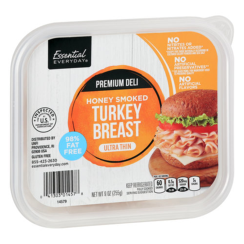 Essential Everyday Turkey Breast, Honey Smoked, Ultra Thin, Premium Deli