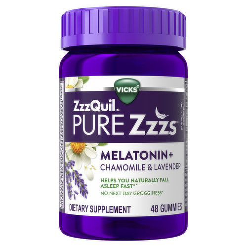 Vicks PURE Zzzs Vicks PURE Zzzs Melatonin Sleep Aid Gummies, 1mg, Dietary Supplement, 48 Ct