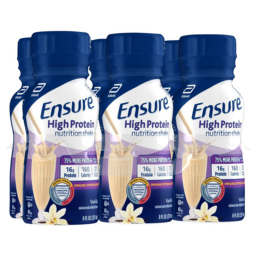 Ensure High Protein Nutrition Shake, Vanilla - 6 pack, 8 fl oz bottles