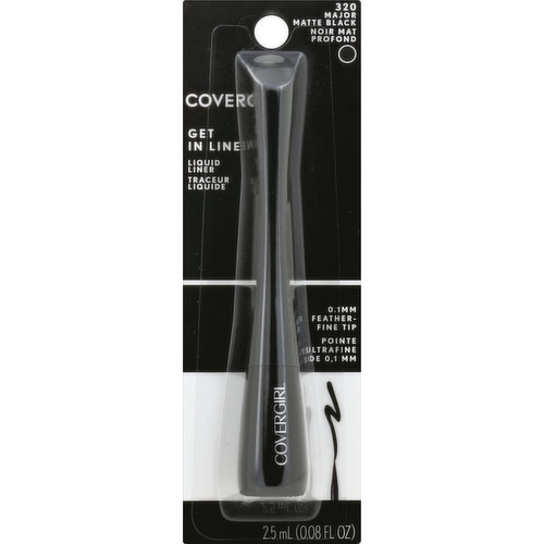 Get in line. Get a grip on ultra-fine precision. 0.1 mm feather-fine tip for a fine line. Contour-grip handle for precise application. Long lasting, quick dry formula. Removes with soap and water. covergirl.com. Made in Germany.