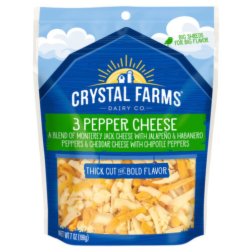 Crystal Farms Cheese, Thick Cut, 3 Pepper Cheese