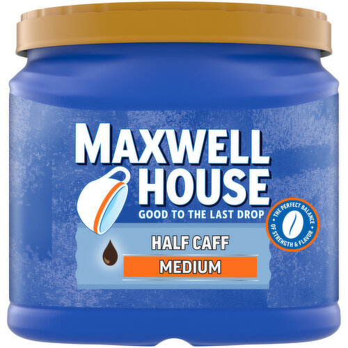 Maxwell House Half Caff Medium Roast Ground Coffee with One Half the Caffeine