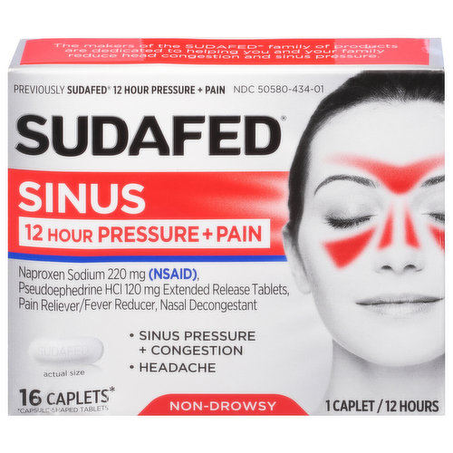 Sudafed Sinus, 12 Hour, Pressure + Pain, Caplets