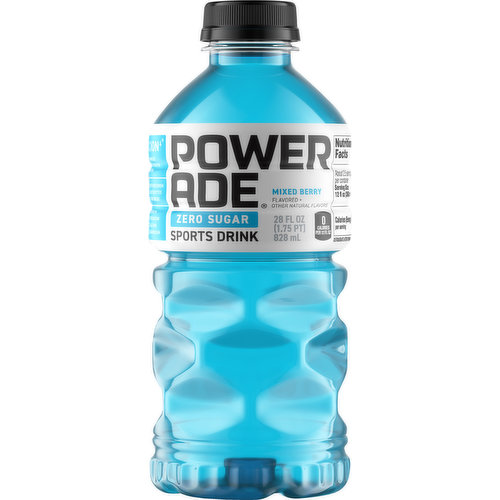 Flavored + other natural flavors. 0 calories per 12 fl oz. Zero sugar. Ion 4: Advanced electrolyte system. With vitamins B3, B6 & B12. Helps replenish 4 electrolytes lost in sweat: sodium; potassium; calcium; magnesium. www.us.powerade.com. SmartLabel: Scan for more food information. Sip & Scan: Open powerade.com on phone. Scan icon. Enjoy more. Consumer information call 1-800-343-0341. Please recycle.