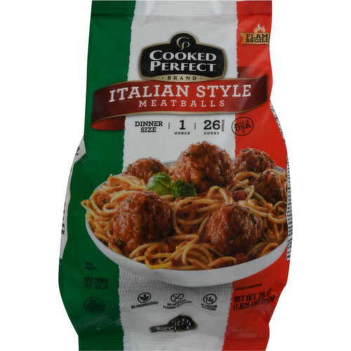 Cooked Perfect Meatballs, Italian Style, Dinner Size