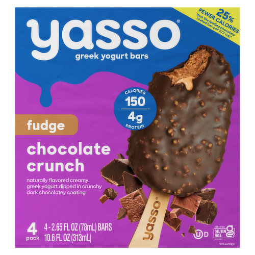 Yasso Yogurt Bars, Greek, Fudge Chocolate Crunch, 4 Pack