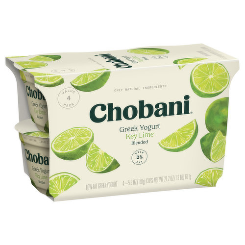 Chobani Yogurt, Greek, Low-Fat, Key Lime, Blended, Value 4 Pack