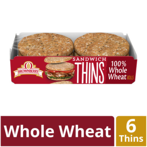 Brownberry Brownberry 100% Whole Wheat Sandwich Thins, 6 Rolls, 12 oz