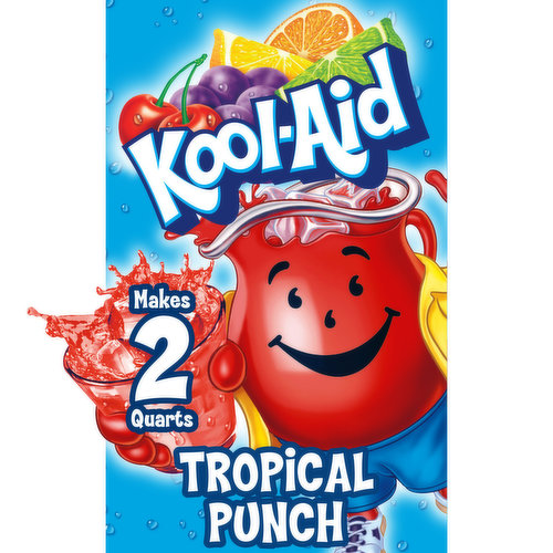 Quench your thirst with the refreshing taste of Kool Aid Unsweetened Tropical Punch Artificially Flavored Powdered Drink Mix. Unsweetened powdered drink mix makes it easy to prepare a fruity tropical punch drink anywhere. Our artificially flavored tropical punch powder drink mix is caffeine free, a good source of vitamin C and a great choice for the whole family. Each handy packet of unsweetened tropical punch drink mix ensures that you always have a refreshing beverage ready to go. To prepare, empty the contents of our 0.16-ounce powdered drink mix into a plastic or glass pitcher. Add 1 cup of sugar or your sweetener of choice. Then, just add ice and water and stir for a 2 quart supply of tasty tropical punch Kool Aid.