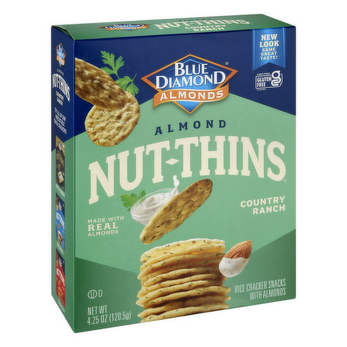 Blue Diamond Nut-Thins Rice Crackers Snacks, with Almonds, Country Ranch