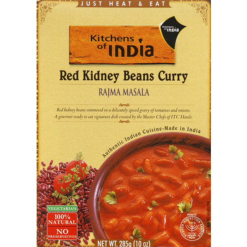 Red kidney beans simmered in a delicately spiced gravy of tomatoes and onions. A gourmet ready to eat signature dish created by the Master Chefs of ITC Hotels. Just heat & eat. Vegetarian. 100% natural. No preservatives. Rajma Masala is an authentic Indian recipe, created by the Master Chefs of ITC Hotels. Red kidney beans are simmered in a delicately spiced gravy of tomatoes and onions, creating a distinctive flavor. This delicious dish is now available in a ready-to-eat pack,. Serving Suggestion: With steamed rice or bread. Made in India.