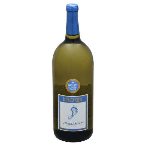Gold! 2014 San Joaquin Valley Competition: Barefoot's Chardonnay blends have won consistent quality, proven value. Footnotes: Barefoot Chardonnay is a delightful wine with tempting flavors of green apples and peaches. Hints of honey and vanilla enhance the buttery finish. Barefoot Chardonnay is perfect with seafood, poultry, fresh fruits, white sauce pastas and milk cheeses. Wonderful! Get Barefoot and have a great time! barefootwine.com. Alc. 13.0% by vol. Vinted and bottled by Barefoot Cellars, Modesto, CA 95354.