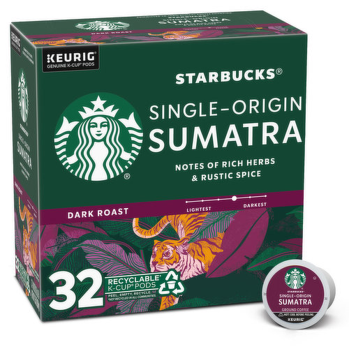 Starbucks K-Cup Coffee Pods, Sumatra, Dark Roast