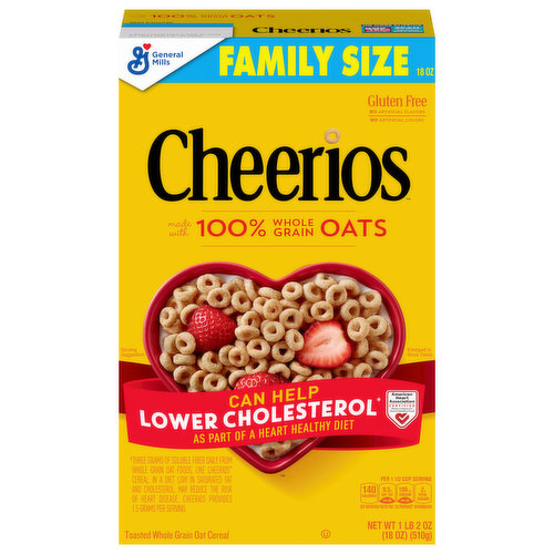 The original Cheerios breakfast cereal has been a family favorite for years. Made with 100% whole grain oats, this gluten-free cereal is full of wholesome goodness for toddlers, adults and everyone in between. Plus, each serving of these tasty little O's contains 1 gram of soluble fiber, which may reduce the risk of heart disease when paired with a diet low in saturated fat and cholesterol. Whether you need a finger food snack for your new eater or a bowl of breakfast cereal for anyone in the family, the one and only Cheerios can provide a delicious start to your day.