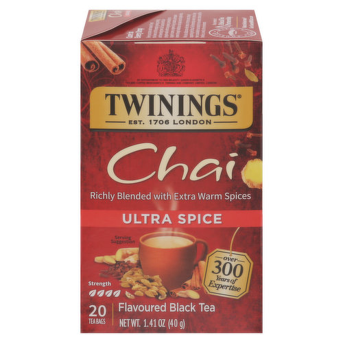 Twinings Flavoured Black Tea, Chai, Ultra Spice, Tea Bags