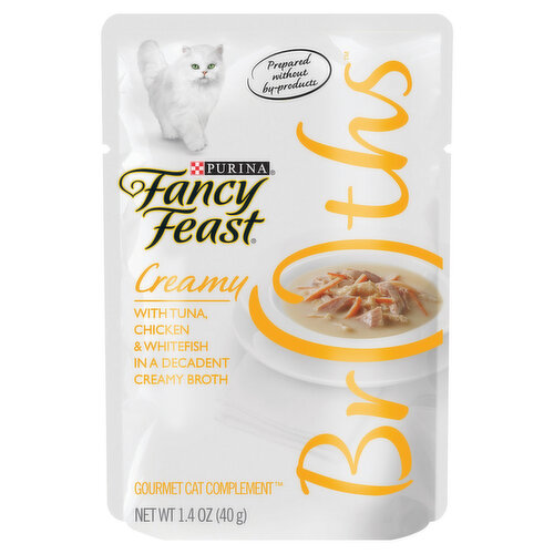 Fancy Feast Broths Cat Complement, Gourmet, Creamy, with Tuna, Chicken & Whitefish