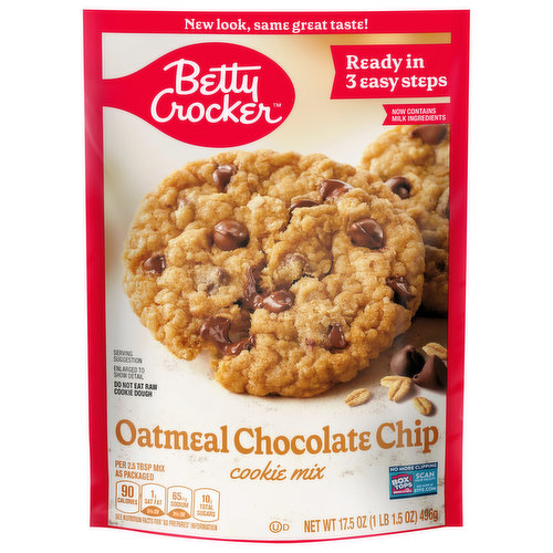 Betty Crocker Oatmeal Chocolate Chip Cookie Mix helps you make delicious fresh out of the oven cookies that everyone will love. It goes from bowl to oven in minutes for that home baked cookie experience.