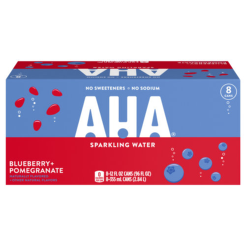 AHA! You’ve discovered the new taste of sparkling water. But not just any sparkling water, you’ve found a delightful duo of flavors—a unique and renewing combination of blueberry and pomegranate that’s sure to delight your taste buds. Because when it comes to flavor, we didn’t stop at just one.For a renewed sense of hydration, try the flavor-forward combination of AHA Blueberry + Pomegranate. Whether you call it seltzer, carbonated water, or fizzy beverage, AHA’s bold flavor pairings offer a unique flavored sparkling water experience unlike all the rest—and with no sodium, no sweeteners, and no calories.All the flavor, all the sparkle—AHA is two big flavors in one delightful drink. With one sip, AHA’s flavors will liven up your day and help you see what you were missing.If you’re looking for flavor variety, Blueberry + Pomegranate is only one of eight bold duos. AHA Sparkling Water comes in seven other unique flavor pairings that each have their own unique bold aroma and taste. And you  discover all the delicious combinations for yourself.Discover the renewing taste of AHA Blueberry + Pomegranate.