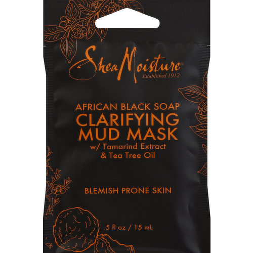 Established 1912. African black soap. With tamarind extract & tea tree oil. Blemish prone skin. This clarifying mask draws out dirt and congestion while helping absorb excess oil and improve the appearance of troubled skin. A proprietary blend of African black soap and raw shea butter helps to clarify, balance and soothe blemish-prone skin. Skin feels purified and refreshed. Cruelty free. Family owned & operated. Certified organic, natural & Fair Trade ingredients. Community Commerce. Certified B Corporation. Ethically traded. Sustainably produced. Natural ingredients may vary in color and consistency. Tested on our family for four generations. Never on animals. SheaMoisture.com. Made in the USA.