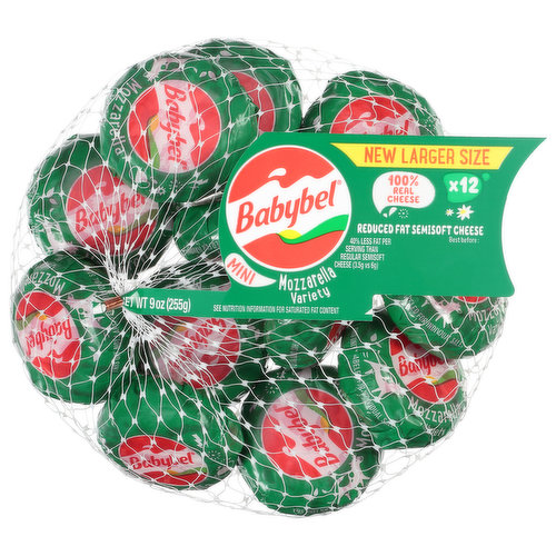 New larger size. No artificial growth hormones (No significant difference has been shown between milk derived from rBST-treated and non-rBST treated cows). The cheese in the net bag! Bel for all for good. 40% less fat per serving than regular semisoft cheese (3.5 g vs 6 g).