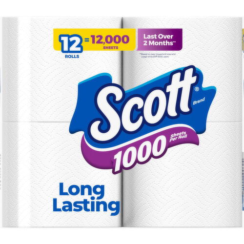 Scott 1000 Toilet Paper, 12 Rolls, 1,000 Sheets Per Roll (12,000