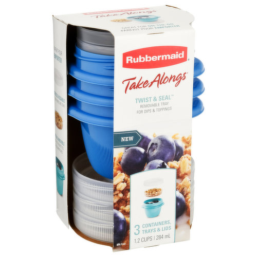 Rubbermaid Take Alongs Containers, Trays & Lids, Twist & Seal - 3 containers trays & lids