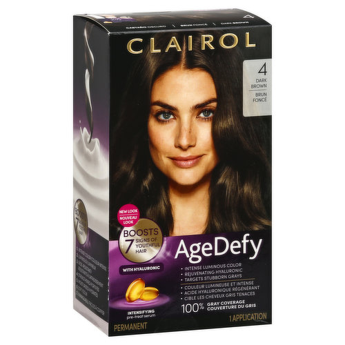 Clairol Age Defy Hair Color, Permanent, Dark Brown 4