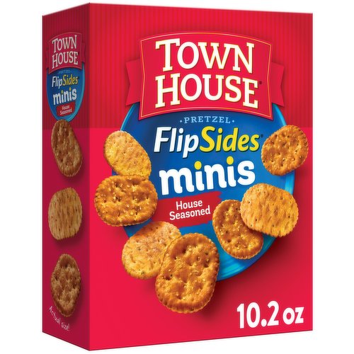 Town House Flip Sides Crackers, House Seasoned, Oven Baked, Pretzel, Minis