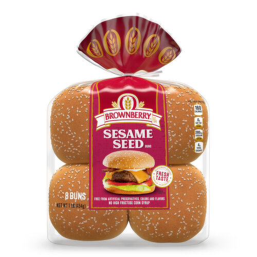 Brownberry Sesame Seed White Pre-sliced Hamburger Buns, 8  count, 16 oz