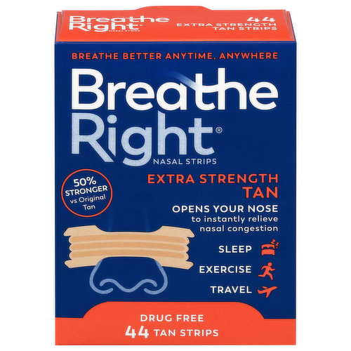 Breathe Right Nasal Strips, Tan, Extra Strength, Drug Free