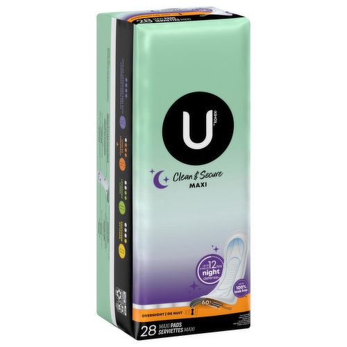 U by Kotex Security Maxi Overnight Pads, Regular, Fragrance-Free