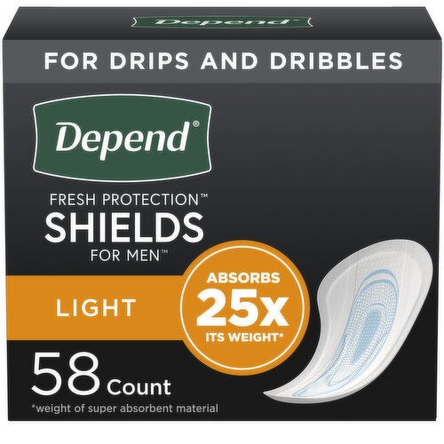 Depend Incontinence Shields, Pads for Men, Light Absorbency