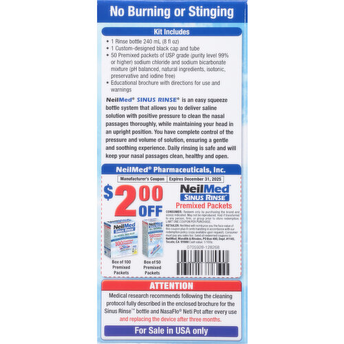 2 x Neilmed Sinus Rinse Kit For Adult Soothing Saline Nasal Rinse