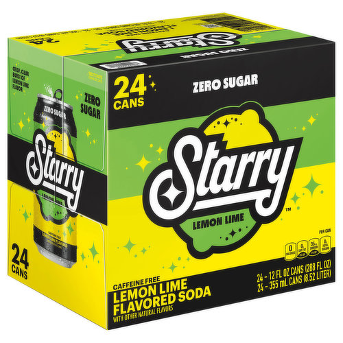 Starry Lemon Lime, Flavored Soda, 12 Fl Oz Cans, 24 Pack