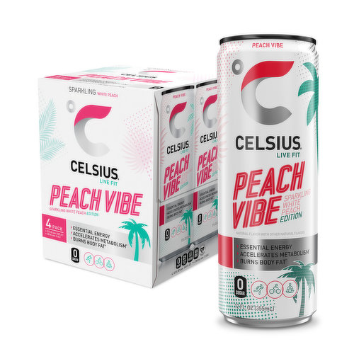 CELSIUS Sparkling Peach Vibe, Essential Energy Drink