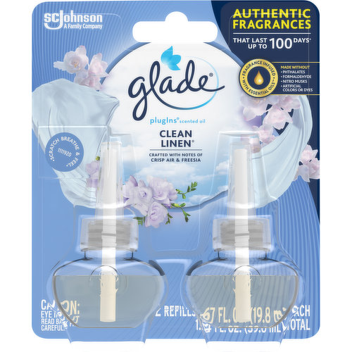 Glade PlugIns Scented Oil Refill Clean Linen, Essential Oil