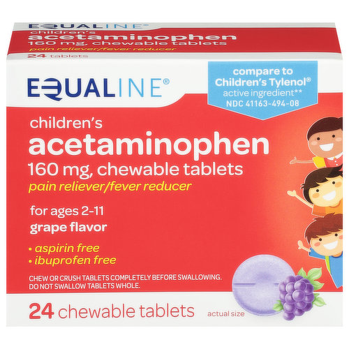 Equaline Acetaminophen, 160 mg, Chewable Tablets, Grape Flavor, Children's